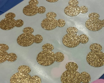 24 GOLD MICKEY HEADS glitter Sticker seals birthday shower party