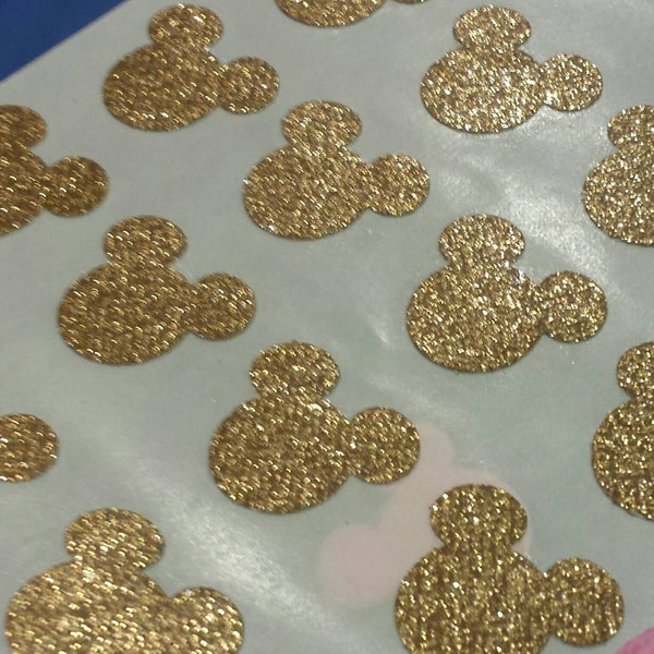 24 GOLD MICKEY HEADS glitter Sticker seals birthday shower party