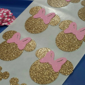 MINNIE MOUSE Heads GOLD Glitter Cut Outs Stickers Seals Set of 10