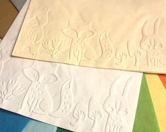 Woodland Creatures Napkin ~ Embossed Paper Napkin ~ Birthday ~ Shower ~ Gender Reveal ~ Woodland ~ Baby Forest Animals ~ Beverage