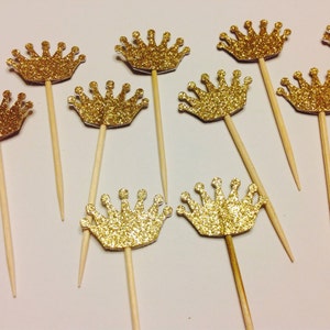 24 GOLD CROWNS Glitter Cupcake Toppers Picks Prince Princess - Etsy