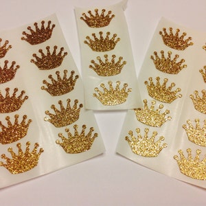 25 GOLD CROWNS glitter Sticker seals birthday shower party image 2