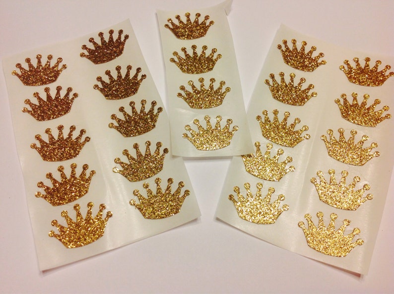 25 GOLD CROWNS glitter Sticker seals birthday shower party image 2