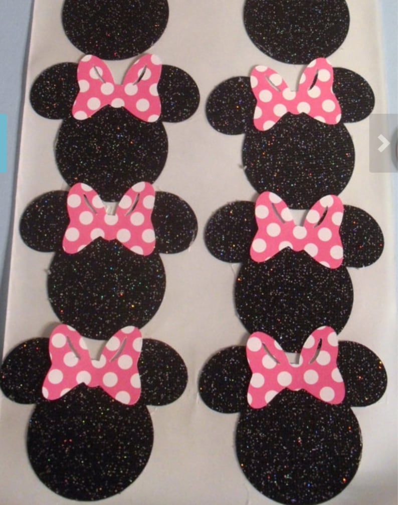 MINNIE MOUSE Heads GLITTER Cut Outs Stickers Seals Set of 10 image 1