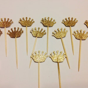 24 GOLD CROWNS Glitter Cupcake Toppers Picks Prince Princess - Etsy
