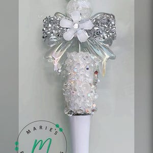 White Bow|Beaded Bling Pen|Sparkle Refillable Pen|Bachelorette Gift|Bride Pen|Journaling|Wedding Stationery|Office Gift|Student Gift