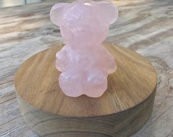 Rose Quartz Teddy Bear – Carved Crystal Figurine