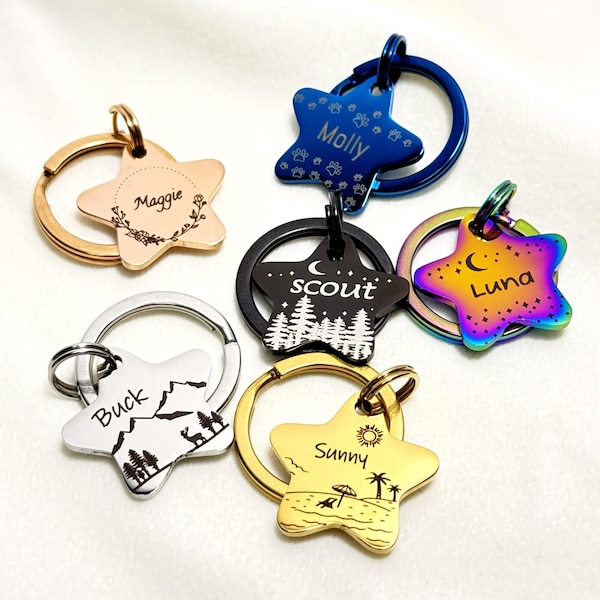 Custom Star Pet ID Tag, Engraved Dog and Cat Tag