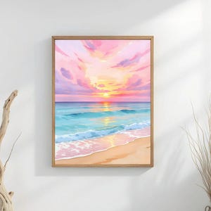Rosa Sonnenuntergang Wand Kunst, Küsten Beachy Print, Strand Vibes Haus Dekor (druckbare digitaler Download)
