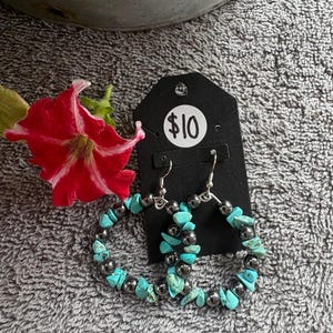 Turquoise Faux Navajo Pearl Hoop Earrings
