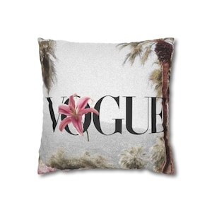 Vogue Floral Pillowcase, Chic Home Decor, Trendy Throw Pillow, Fashionista Gift, Stylish Cushion Cover