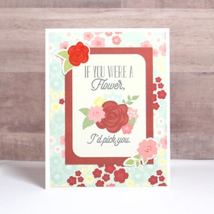 Love Card for Her- Love Cards- Flower Card- Floral Love Cards- Handmade Love Card
