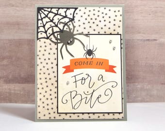Halloween Card Spider Cards Handmade Greeting Web Design Gothic Black Stationery Blank Inside Message Bite Sentiment For Halloween Lover.
