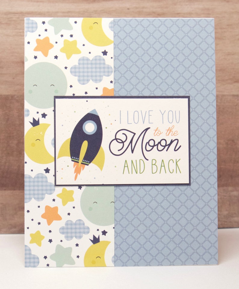 To the Moon and Back Baby Shower Card To the Moon & Back Love Baby Card Rocket Baby Card Handmade Baby Card image 2