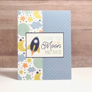 To the Moon and Back Baby Shower Card To the Moon & Back Love Baby Card Rocket Baby Card Handmade Baby Card image 1
