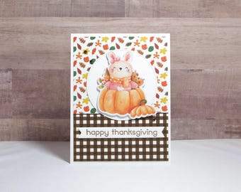 Handmade Thanksgiving Card – Bunny in Pumpkin, Kids Card