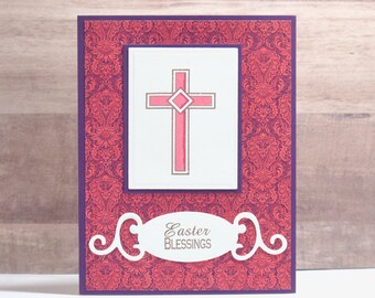 Handmade Easter Card: Pink Cross, Easter Blessings