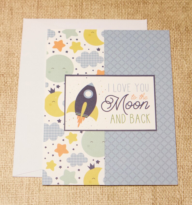 To the Moon and Back Baby Shower Card To the Moon & Back Love Baby Card Rocket Baby Card Handmade Baby Card image 10