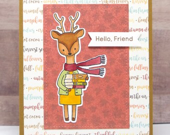 Hello Card- Hello Friend Card- Friendship Card- Fall Hello Card- Deer Card- Cute Hello Card- Handmade Hello Card