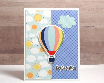 Birthday Card- Best Wishes- Hot Air Balloon Card- Handmade Birthday Card