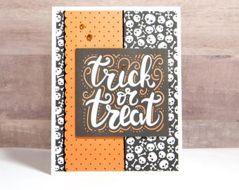 Handmade Trick or Treat Card – Skull Halloween Card