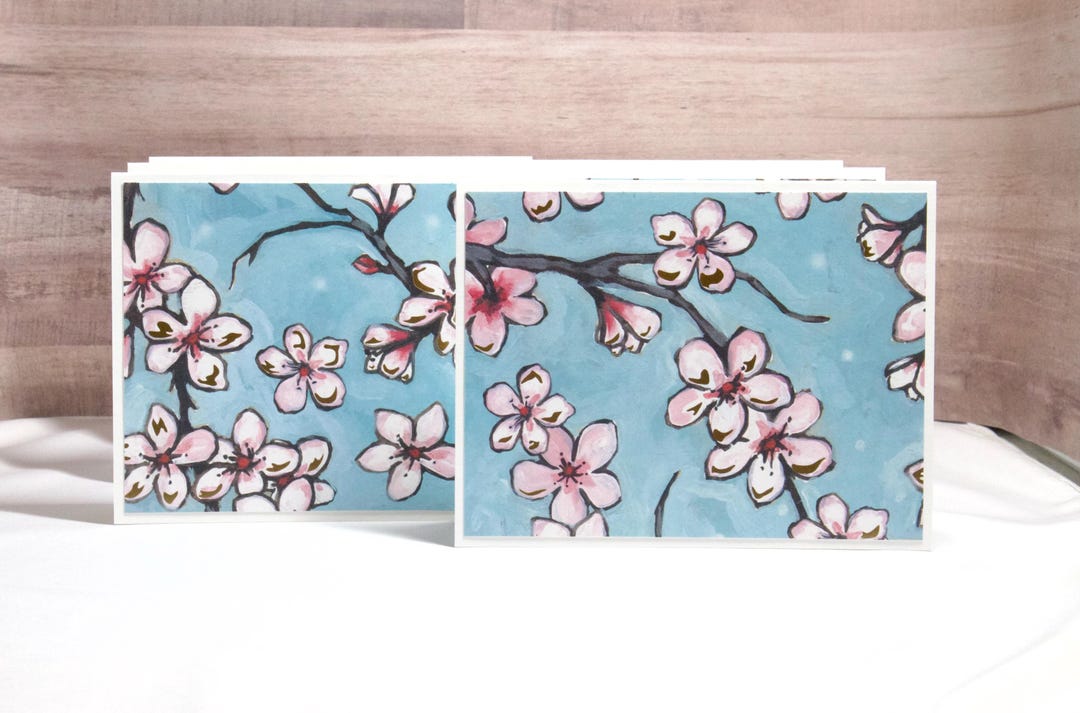 Cherry Blossom Note Card Set – Handmade Spring Stationery, Boxed Cards ...