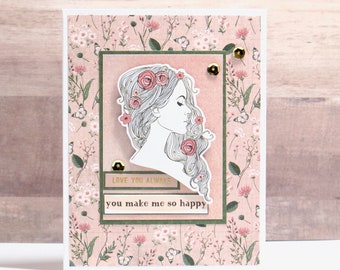 Love Card for Her- Wife Card- Anniversary Card- Romantic Card- Girlfriend Card- Handmade Love Card