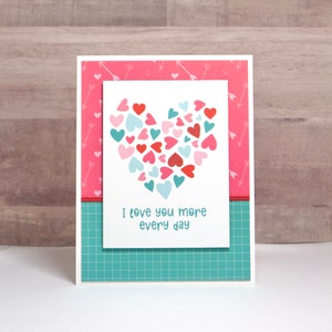 Valentines Card for Him- Hearts Card- Valentine&#39;s Day Card- Love Card- Handmade Valentine Card