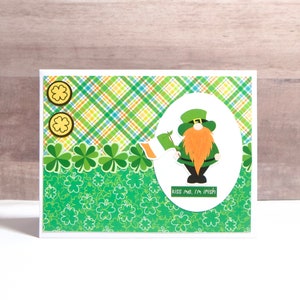 Kiss of the Irish Card- St Patrick&#39;s Day Card- St Paddy&#39;s Day Card- Irish Gnome Card- Handmade St Patrick&#39;s Day Card