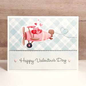 Valentine&#39;s Day Card- Pink Airplane Card- Cute Valentine Card- Handmade Valentine Card