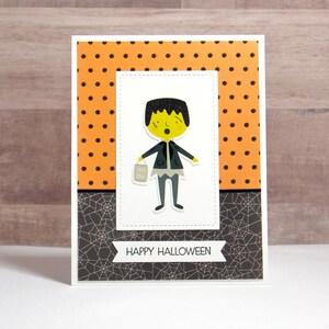 Halloween Cards Kids- Frankenstein Card- Kids Halloween Card- Happy Halloween Card- Handmade Halloween