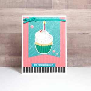 Cupcake Birthday Card- Birthday Card- Birthday Card for Her- Handmade Birthday Card
