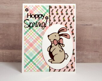 Spring Bunny Card- Hoppy Spring Card- Bunny Card- Handmade Spring Card