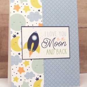 To the Moon and Back Baby Shower Card To the Moon & Back Love Baby Card Rocket Baby Card Handmade Baby Card image 3