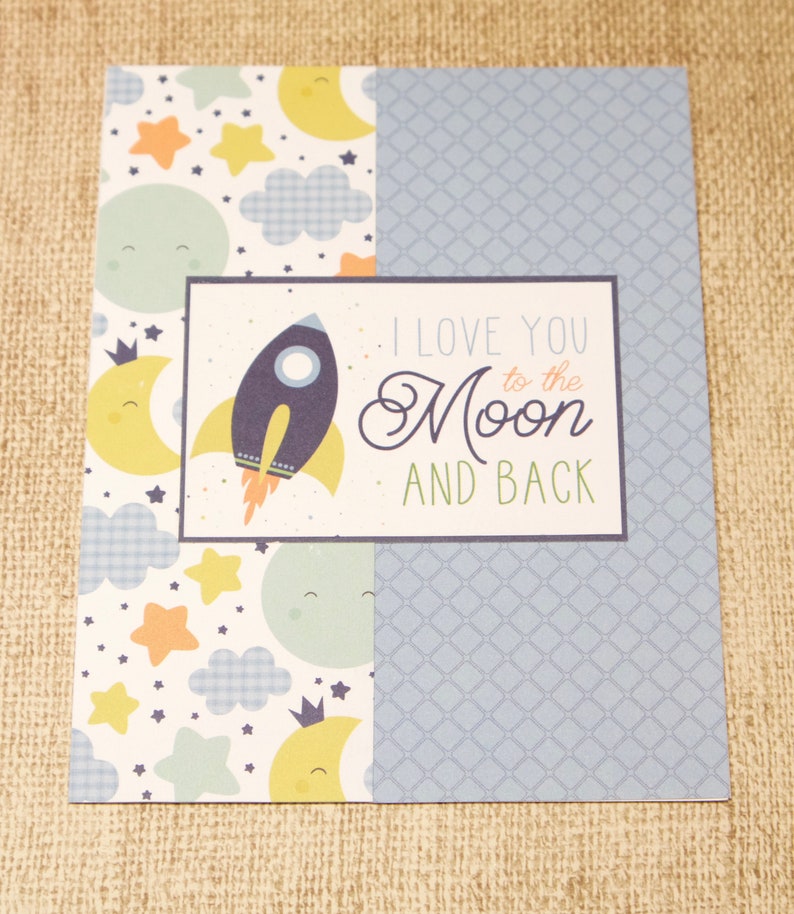 To the Moon and Back Baby Shower Card To the Moon & Back Love Baby Card Rocket Baby Card Handmade Baby Card image 8