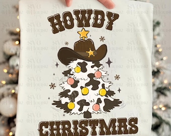 Howdy Christmas Png, Western Christmas Png, Retro Christmas Tree Png, Cowboy Christmas Png, Christmas Cowgirl Digital download
