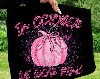 In October We Wear Pink Png Breast Cancer Pumpkin Png, Pink Ribbon Splatter Png, Breast Cancer Awareness Png, Faux Glitter Png, Pink Ribbon