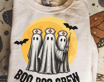 Boo Boo Crew Halloween-sjuksköterska png, rolig spöksjuksköterska png, akutsjuksköterska png, kokett, läskig sjuksköterska-tröjadesign, rolig sjuksköterska SVG, digital fil