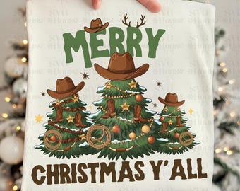 Merry Christmas Y’all Png, Southern Christmas Png, Holiday Sublimation Design, Western Christmas Tree Shirt Png  Digital Download