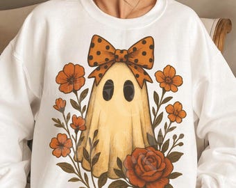 Encaje fantasma floral otoñal retro de Halloween, diseño de sublimación otoñal, Halloween png, otoño floral png, otoño png, espeluznante png, Halloween png