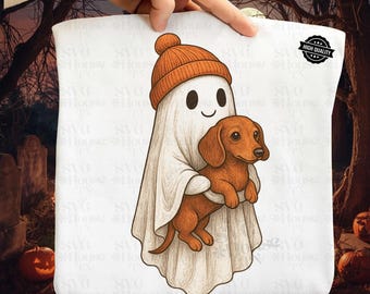 Halloween Dachshund Ghost SVG PNG: Straszny projekt jamnika (pobieranie cyfrowe)