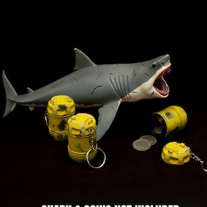 Shark Jaws Orca Barrel Keyring Coin Holder, Shark Movie Gift, Hand Painted Prop Keychain