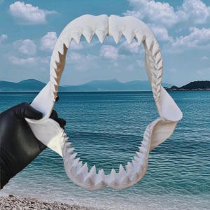 Great White Shark / Megalodon Jaw Replica – 30cm 3D Printed PLA Model | Unpainted, DIY Assembly | Handmade Collectors Display
