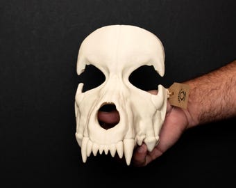 3D Printed Wolf Skull Mask • Unpainted Half Face Cosplay Prop
