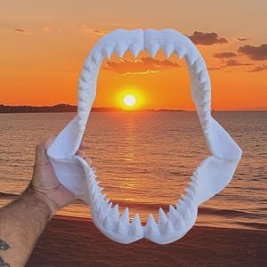 Great White Shark / Megalodon Jaw Replica – 40cm 3D Printed PLA Model | Unpainted, DIY Assembly | Handmade Collectors Display