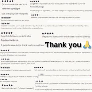 May include: Image with customer testimonials and the words "Thank you" in large text. The testimonials are in multiple languages and express satisfaction with a service, with many five-star ratings.