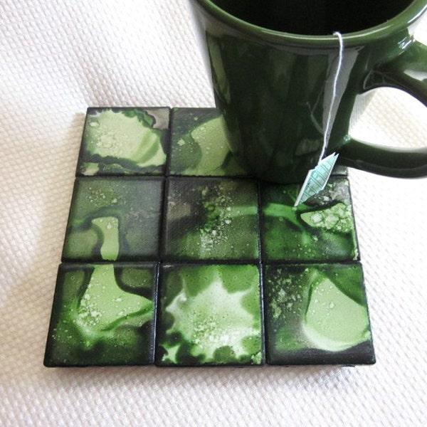 TRIVET  ceramic tiles in greens