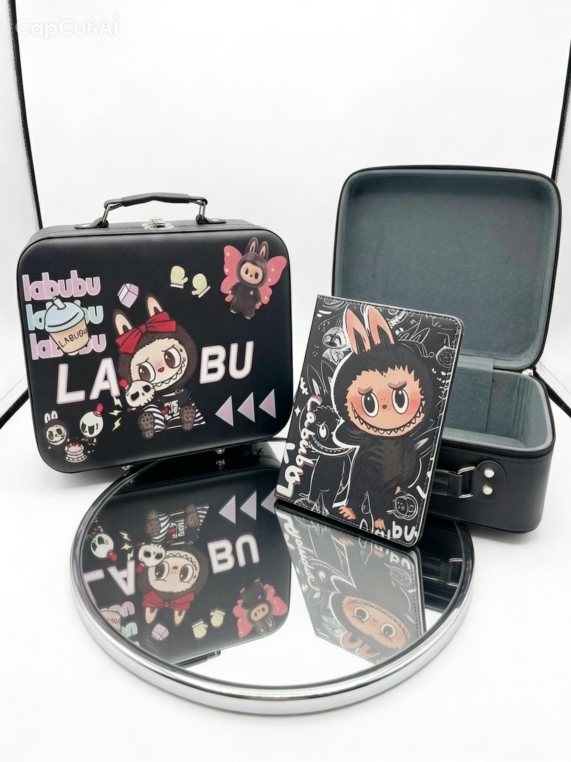Labubu Hard-Shell Makeup Case, PU Leather Cosmetic Travel Organizer