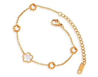 Pulsera Flower Meadow — Acero chapado en oro de 18 quilates / Cadena floral delicada / Hipoalergénica