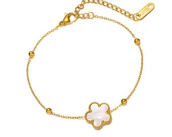 Pulsera de flores — Acero chapado en oro de 18 quilates / Hipoalergénica